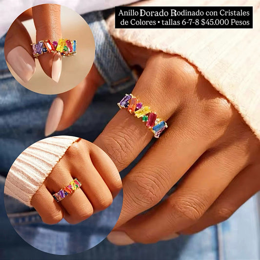 Anillo dorado rodinado con cristales