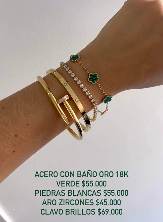 Pulseras acero con baño oro 18k