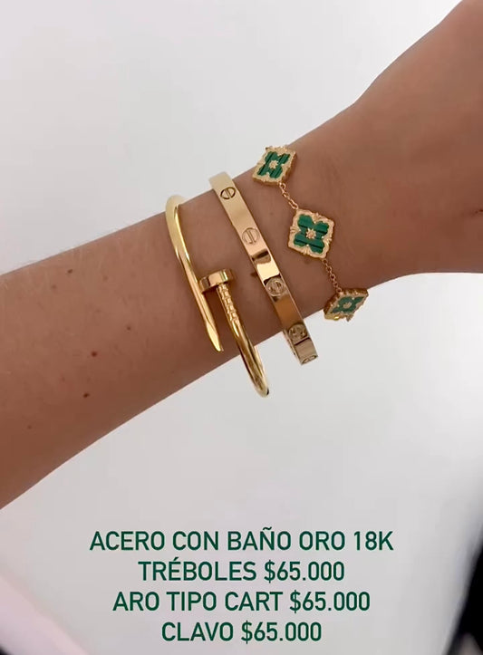 Brazalete acero con baño oro 18k