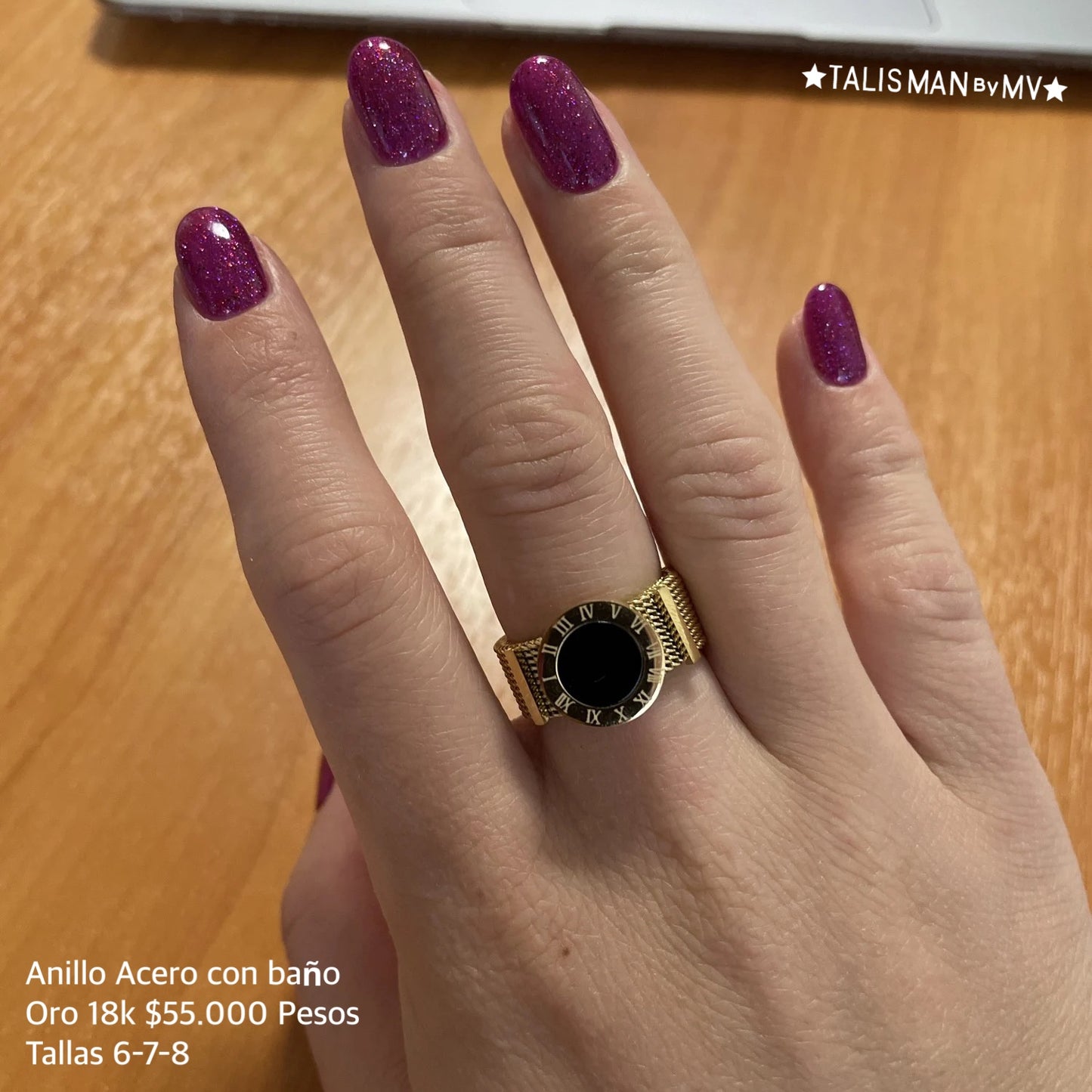 Anillo acero con baño oro 18k