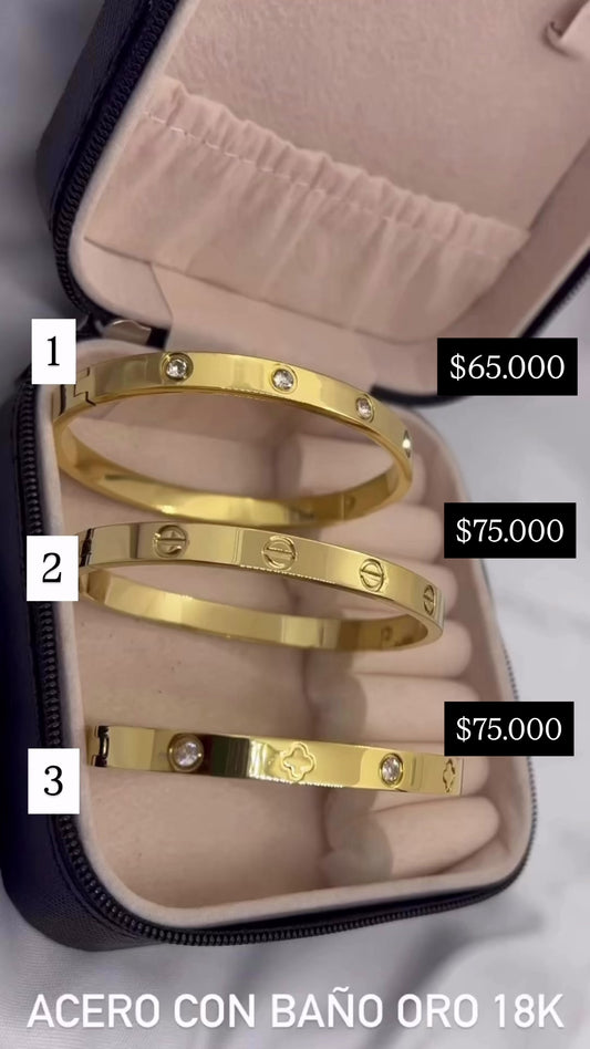 Brazalete acero con baño oro 18k