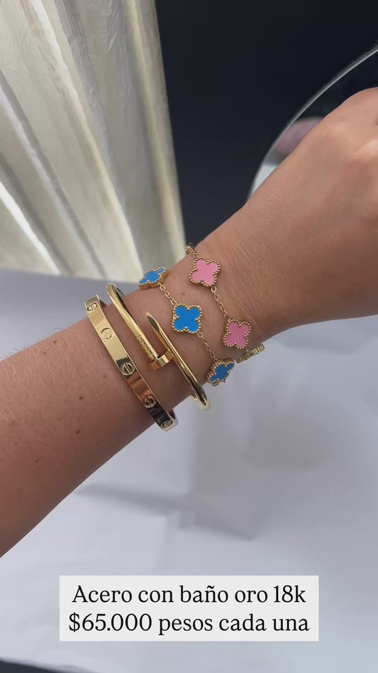 Pulseras acero con baño oro 18k