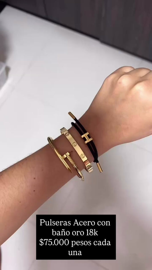 Pulsera acero con baño oro 18k