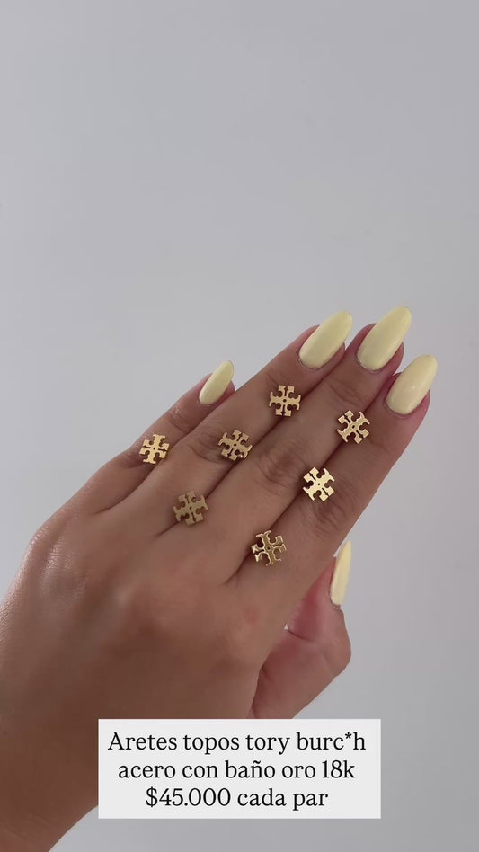 Aretes topos acero con baño oro 18k