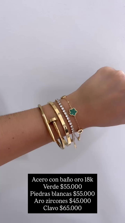 Pulsera acero con baño oro 18k