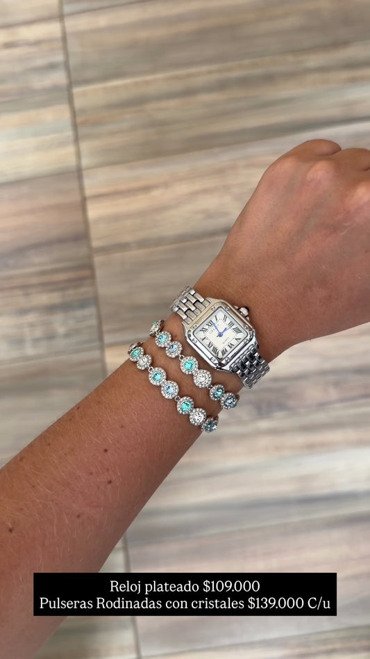 Reloj, Pulsera rodinada con cristales