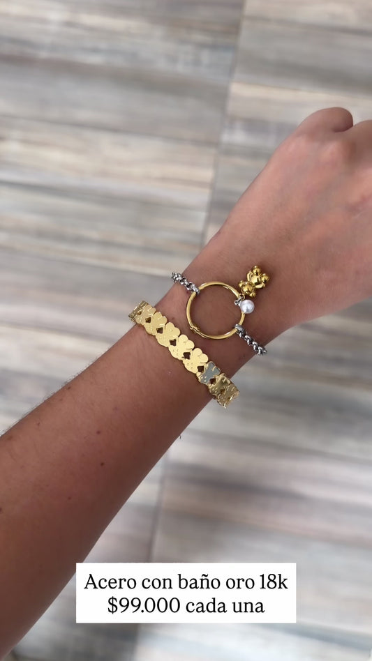 Pulsera acero con baño oro 18k