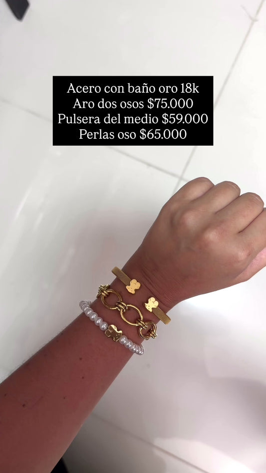 Pulsera acero con baño oro 18k