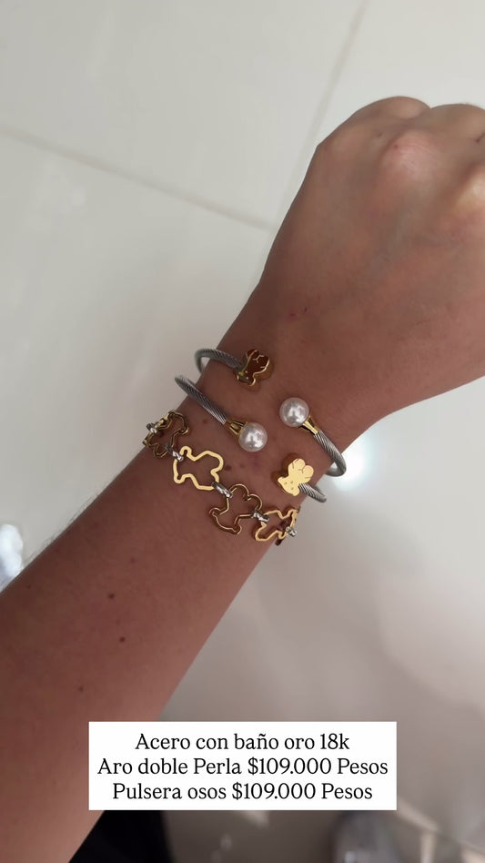 Pulsera acero con baño oro 18k
