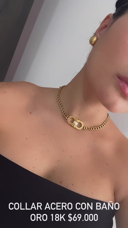 Collar acero con baño oro 18k
