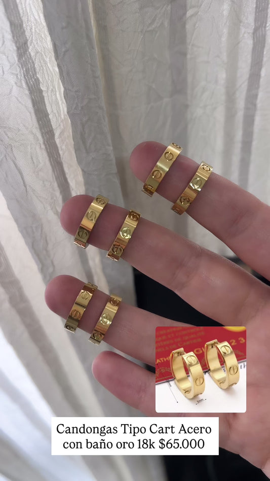 Candongas tipo cart acero con baño oro 18k