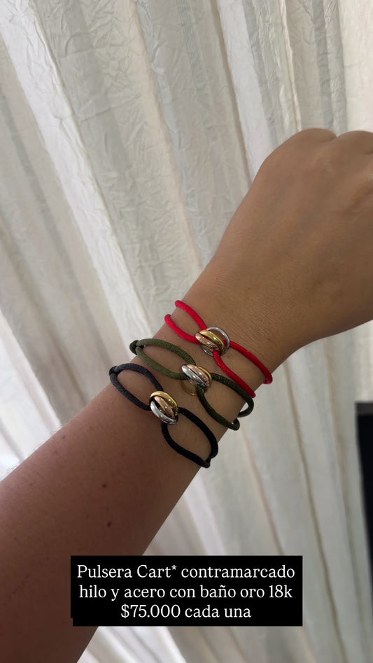 Pulsera cart contramarcada hilo y acero con baño oro 18k
