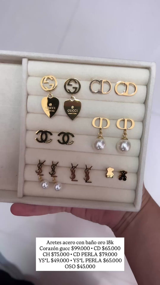 Aretes acero con baño oro 18k