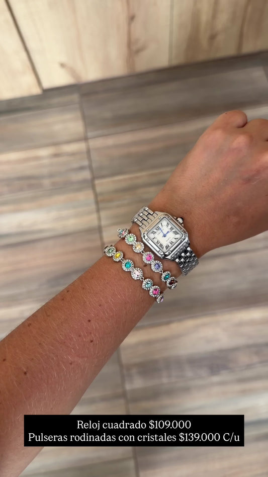 Reloj, Pulsera rodinada con cristales