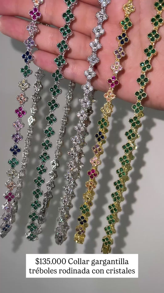 Gargantilla tréboles Rodinado con cristales