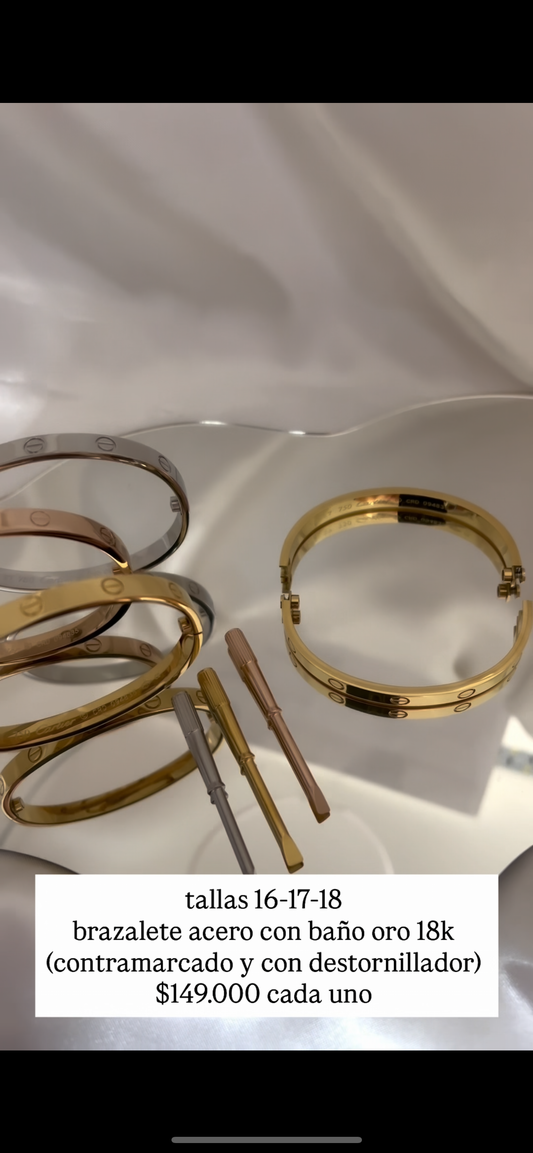 Brazalete contramarcado acero con baño oro 18k con destornillador