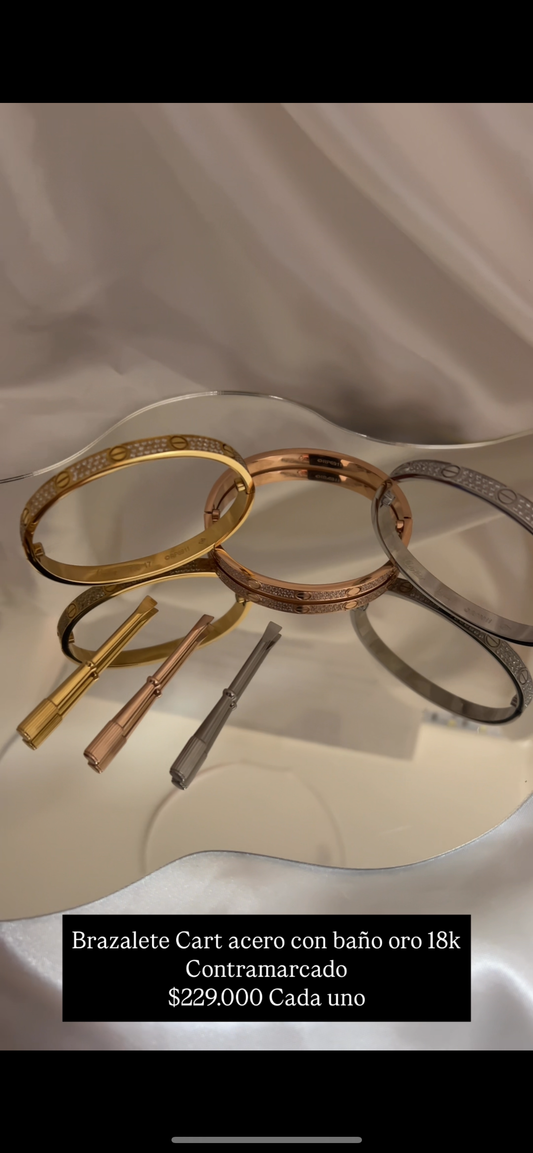 Brazalete acero con baño oro 18k y cristales (Contramarcado y con Destornillador)