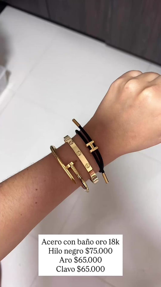 Pulsera acero con baño oro 18k