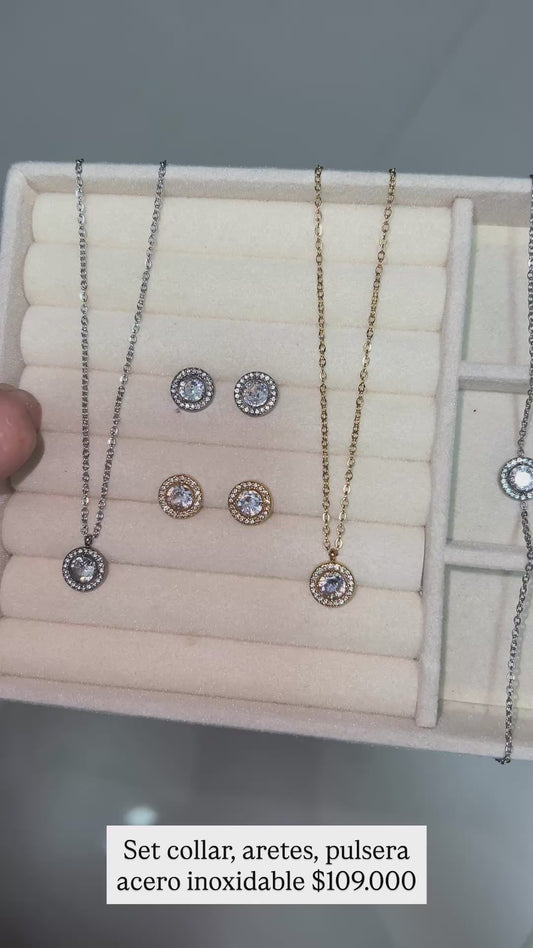 Set collar aretes y pulsera acero inoxidable