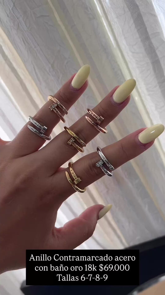Anillo acero con baño oro 18k CON CRISTALES (contramarcado)