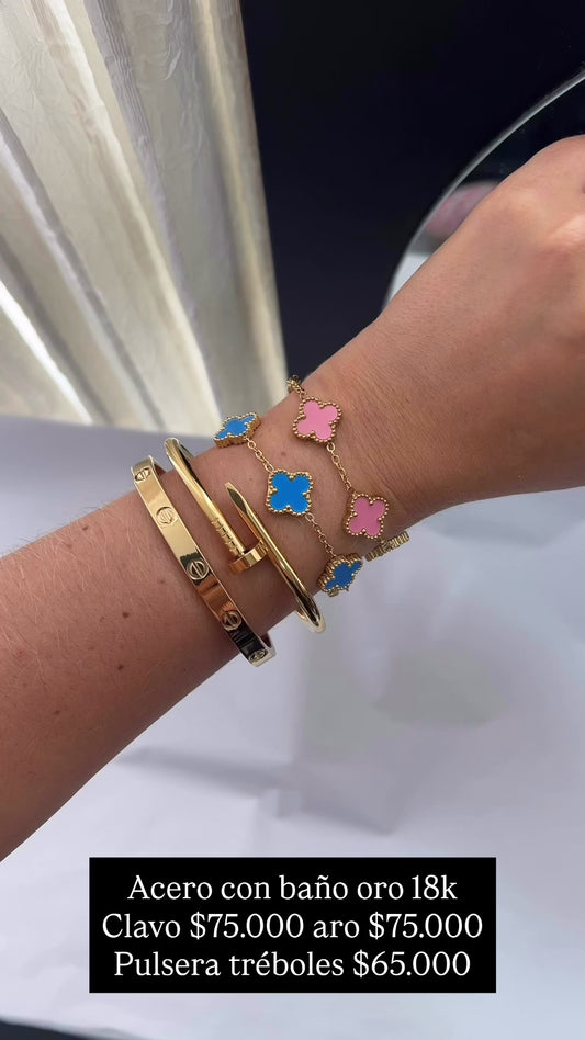 Pulseras acero con baño oro 18k