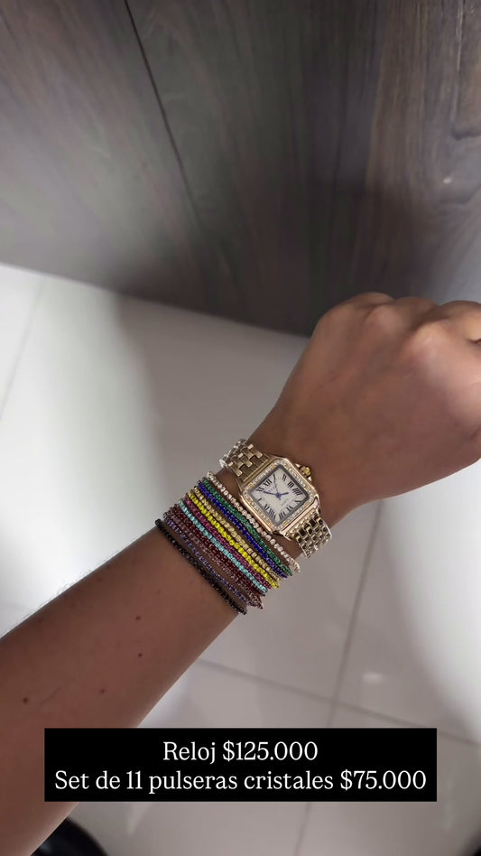 Reloj, set de 11 pulseras cristales