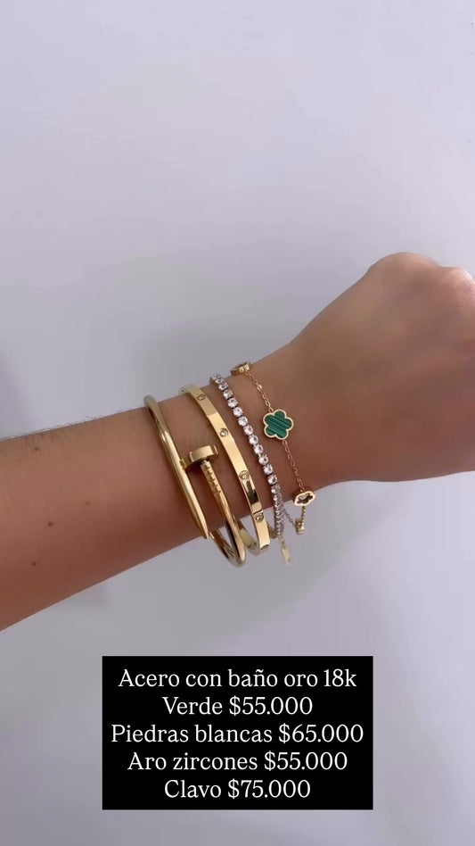Pulsera acero con baño oro 18k