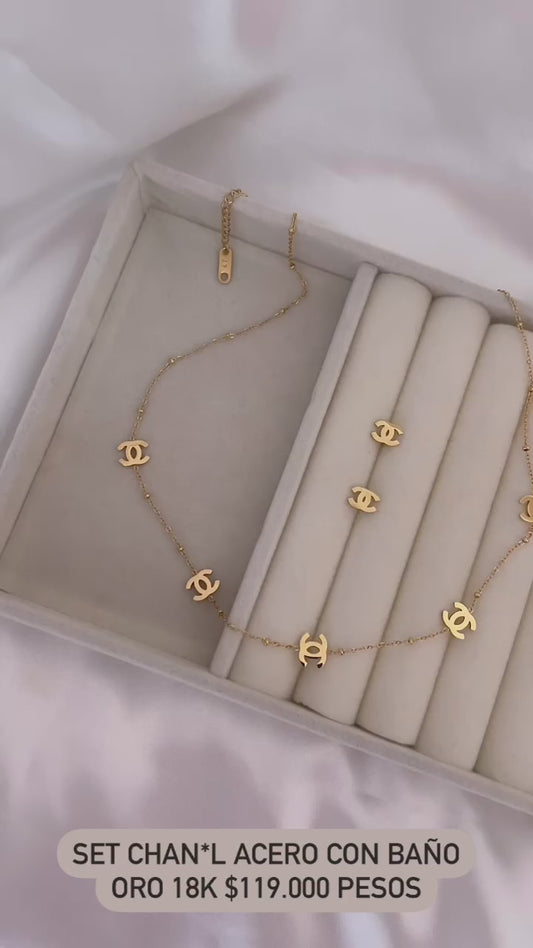 Set acero con baño oro 18k