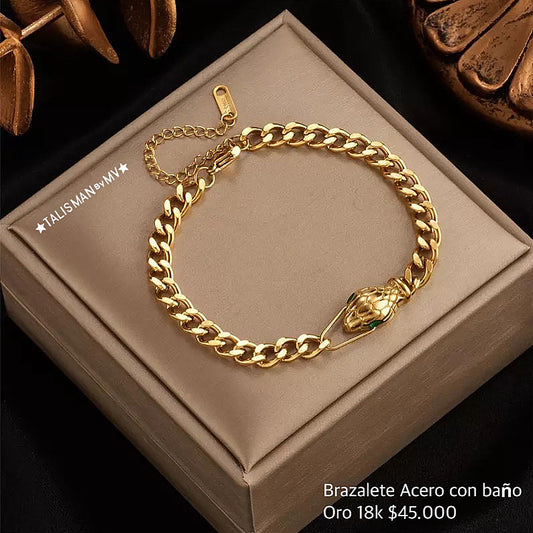 Pulsera Acero con baño Oro 18k