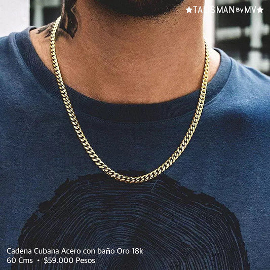 Cadena Acero con baño Oro 18k