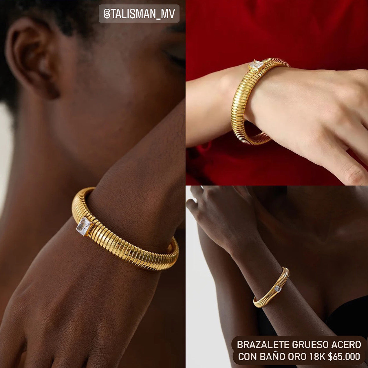 Brazalete Acero con baño Oro 18k