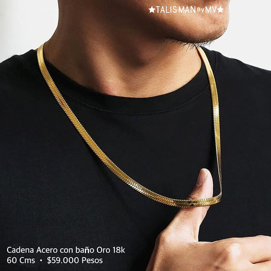 Cadena acero con baño oro 18k