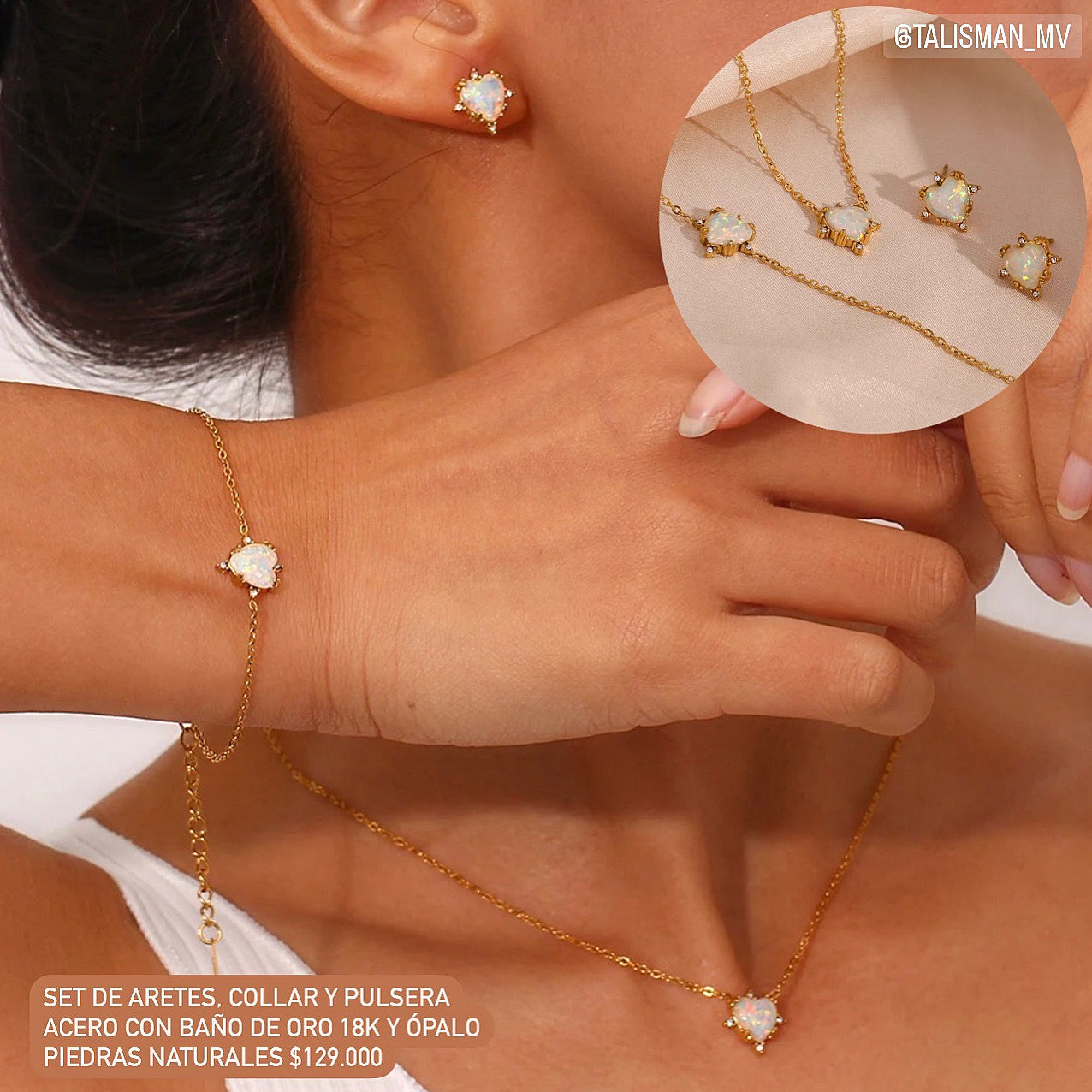 Set acero con baño oro 18k y ópalo