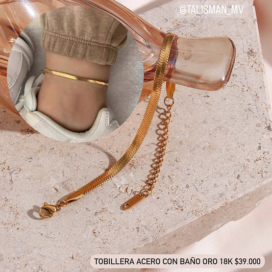 Tobillera Acero con baño Oro 18k