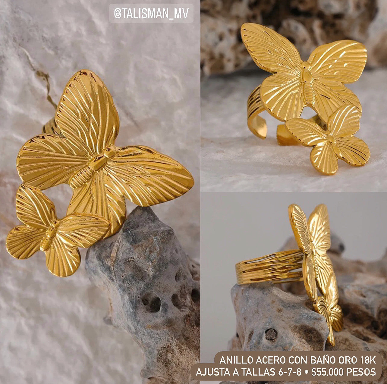 Anillo ajustable Acero con baño Oro 18k