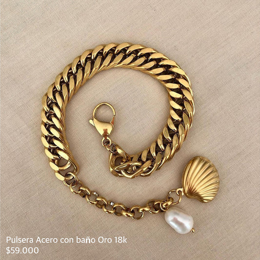 Pulsera Acero con baño Oro 18k