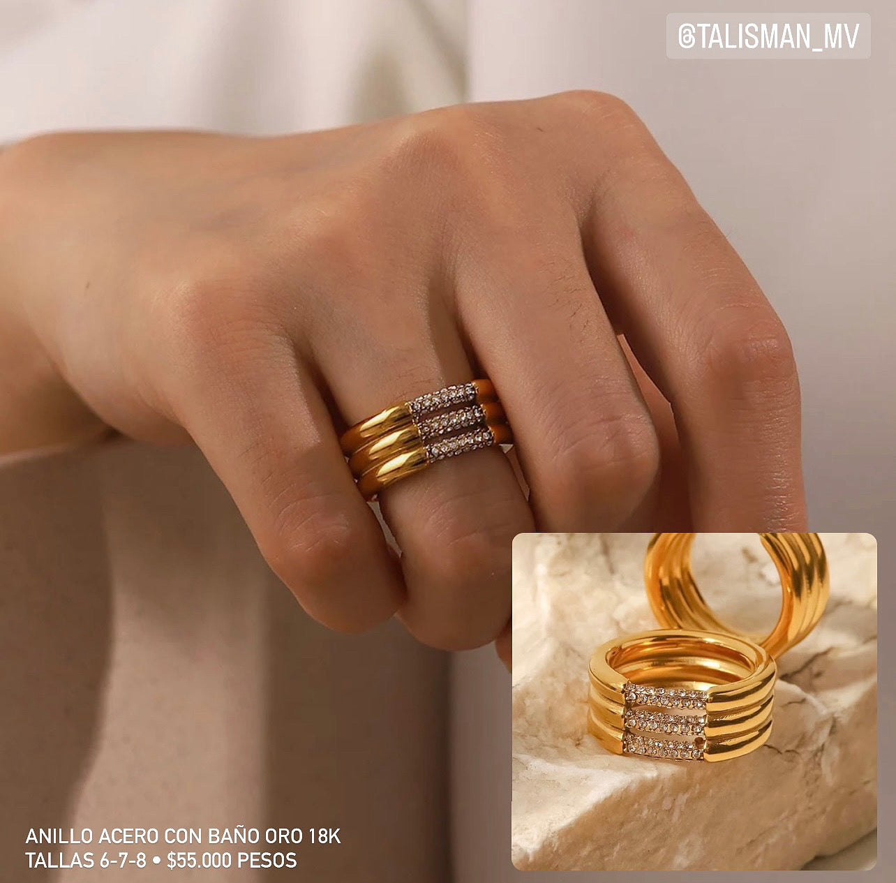Anillo Acero con baño Oro 18k