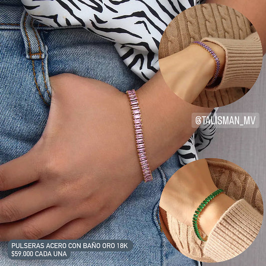 Pulsera Acero con baño Oro 18k