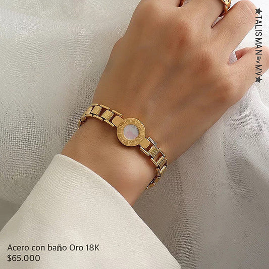 Pulsera Acero con baño Oro 18k