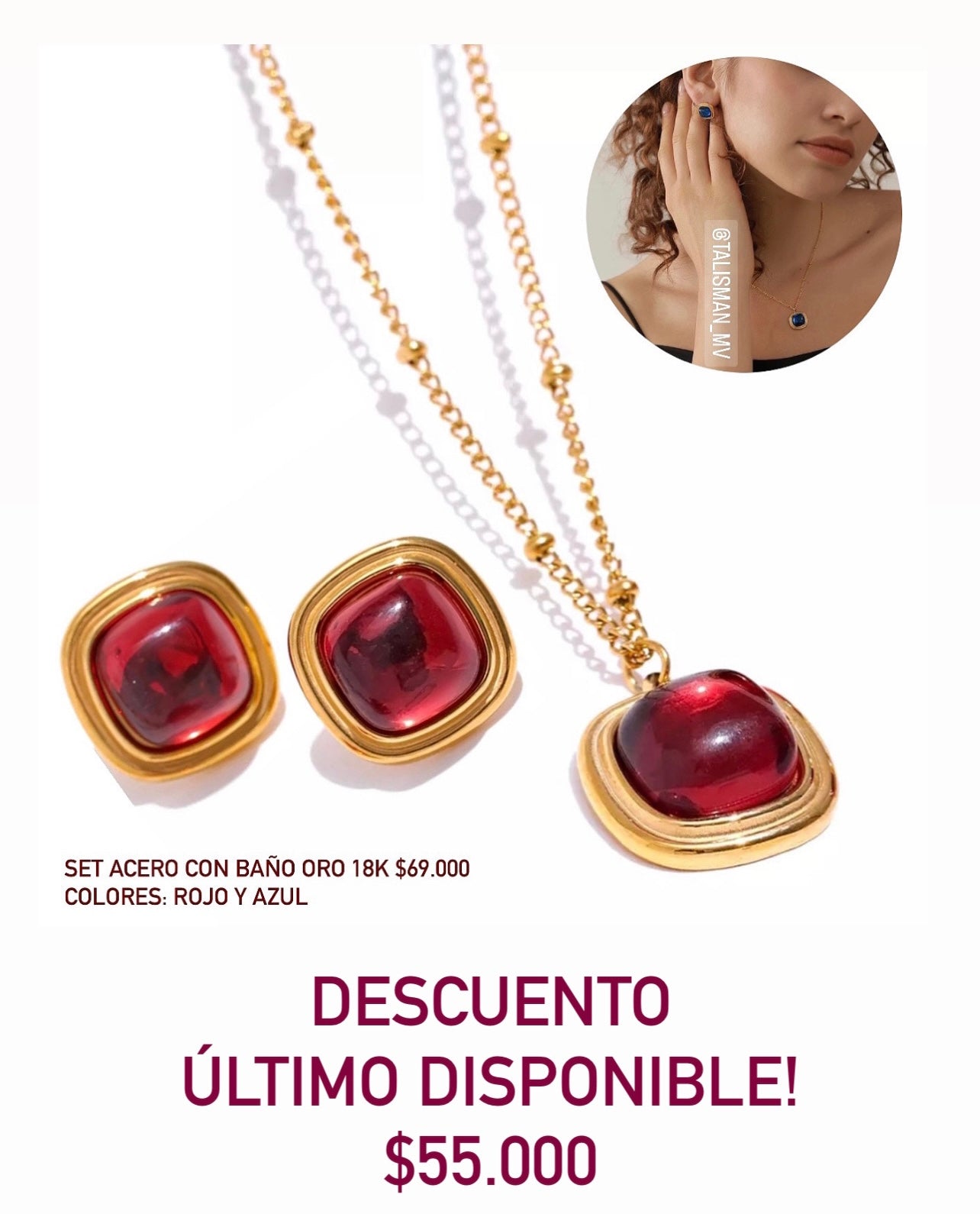 Set acero con baño oro 18k