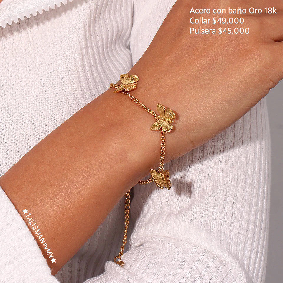 Pulsera acero con baño oro 18k