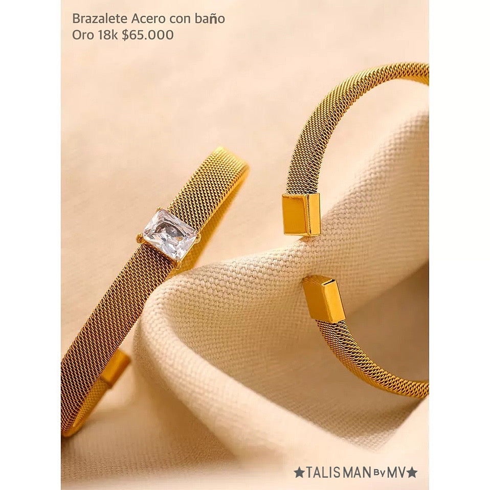 Brazalete Acero con baño Oro 18k