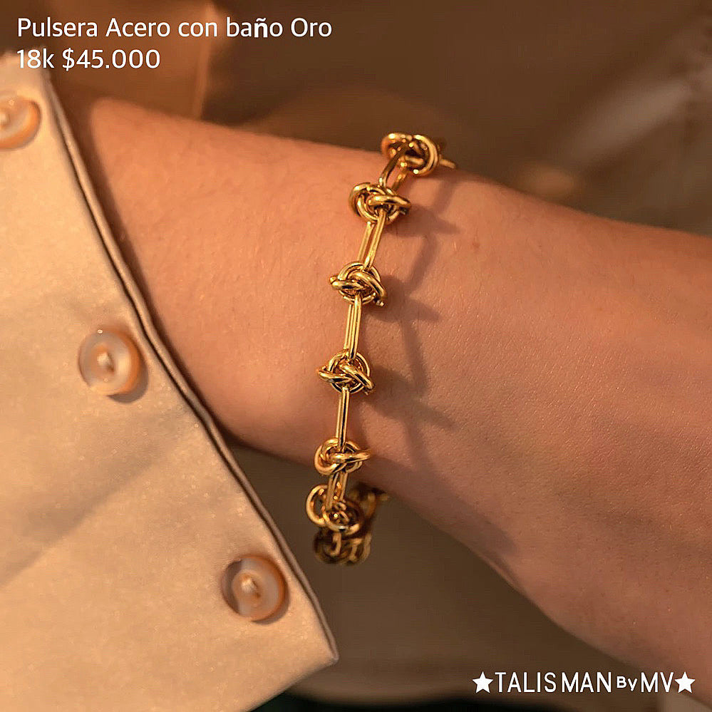 Pulsera Acero con baño Oro 18k