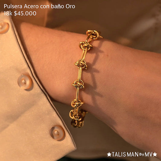 Pulsera Acero con baño Oro 18k