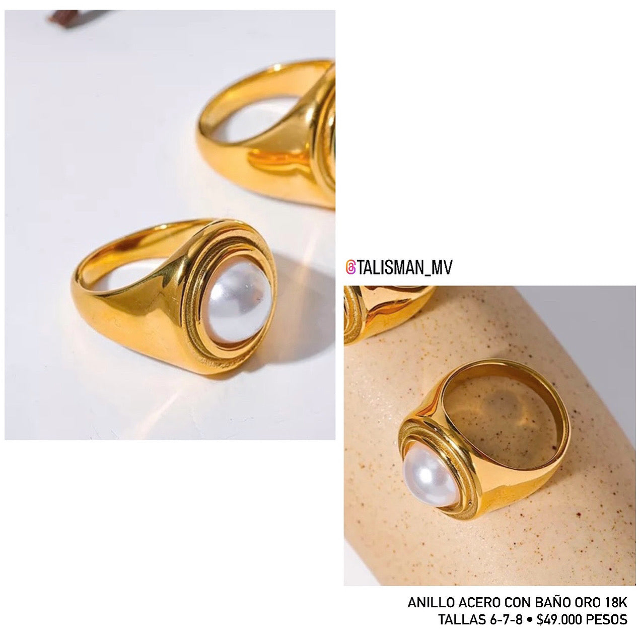 Anillo acero con baño oro 18k