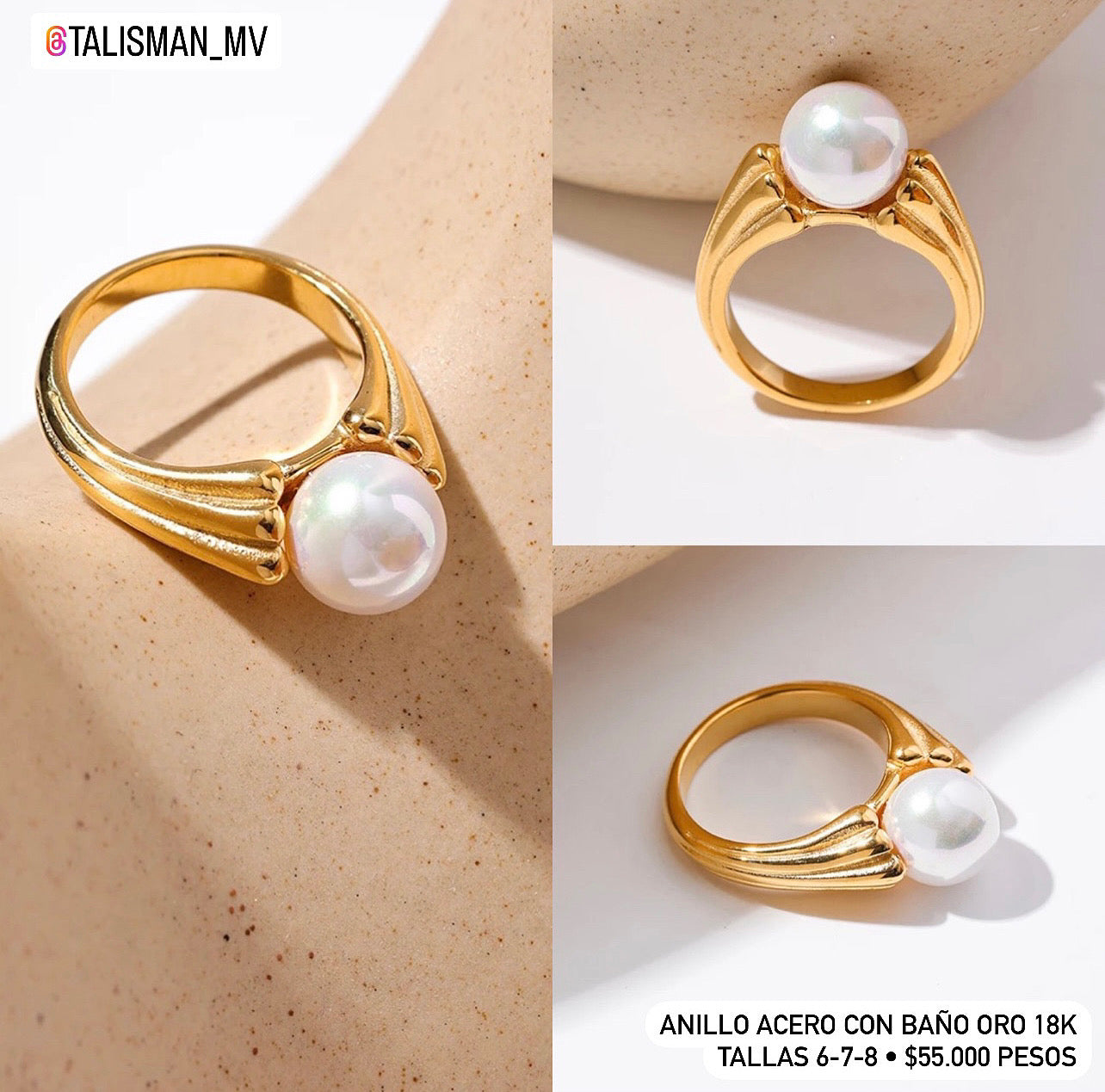 Anillo Acero con baño Oro 18k