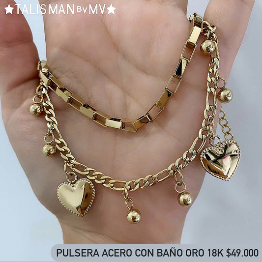 Pulsera Doble Acero con baño Oro 18k