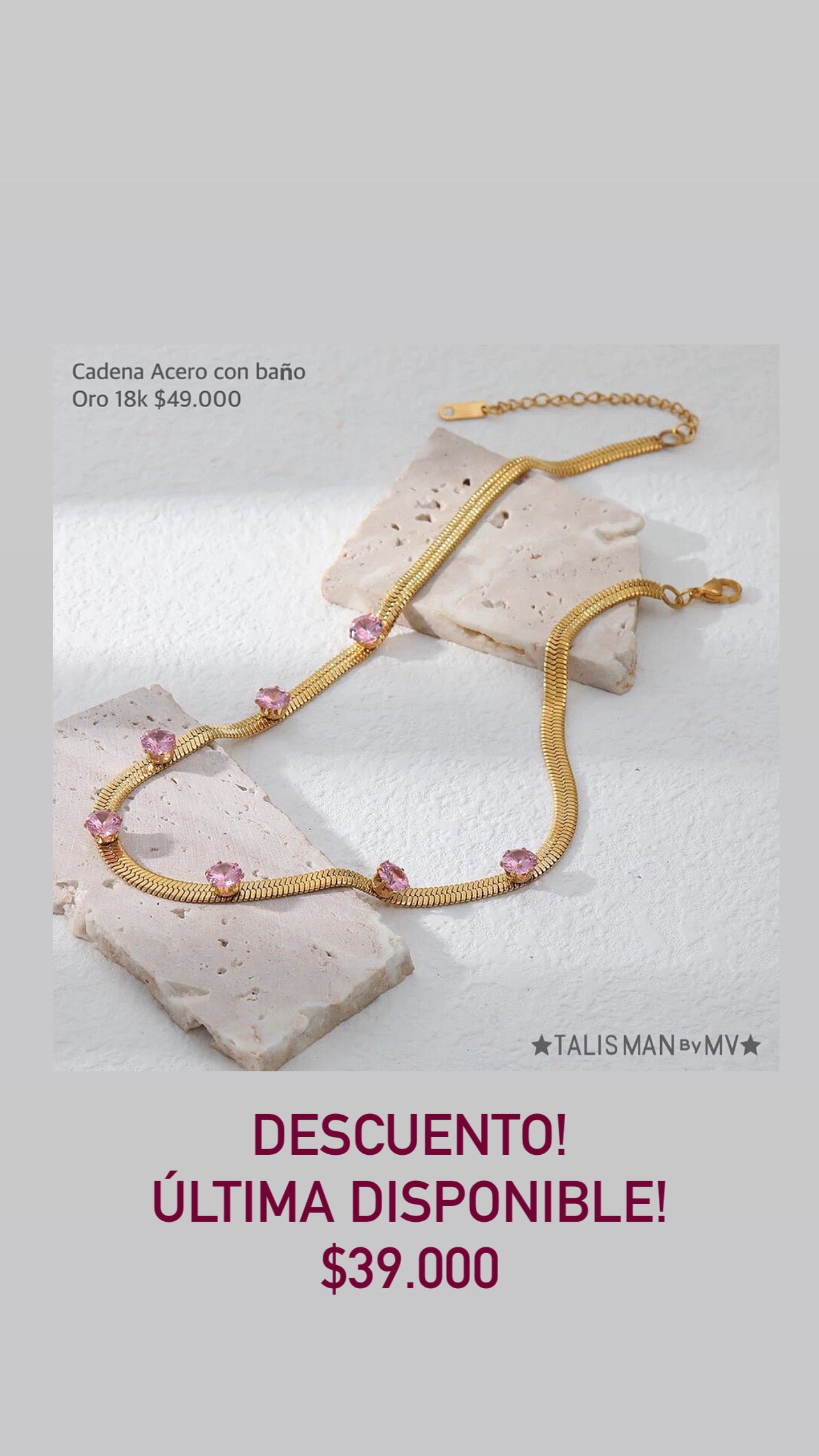 Cadena Acero con baño Oro 18k