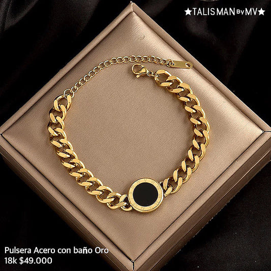 Pulsera Acero con baño Oro 18k