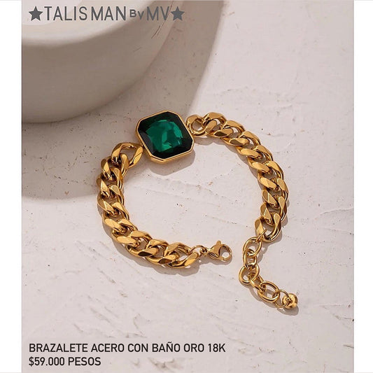 Pulsera acero con baño oro 18k